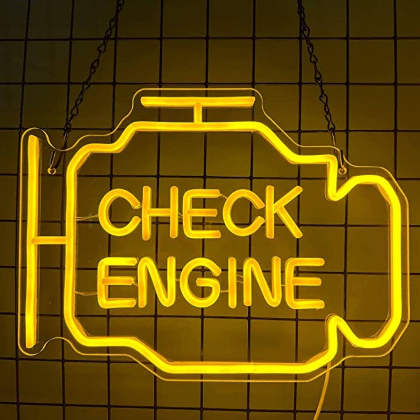 Bright Yellow Check Engine LED Light Garage Room Wall Decoration