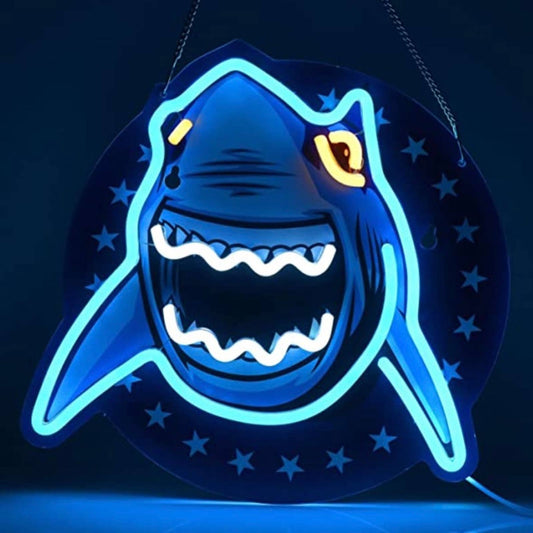 Vivid Bright Blue Shark LED Night Light Room Wall Decoration