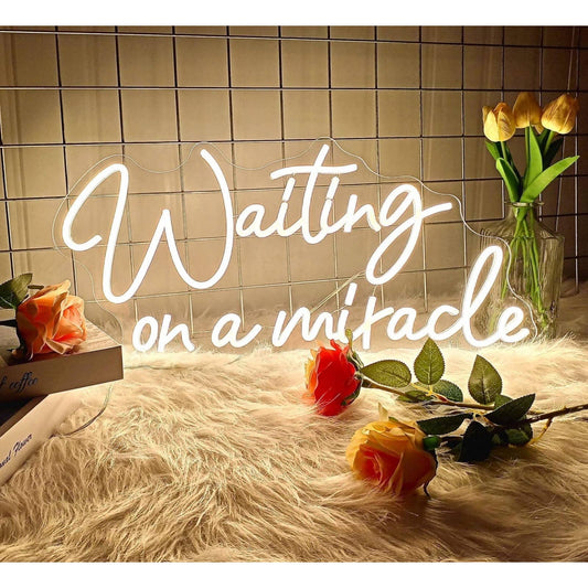 Lovely Large Bright White “Waiting on a Miracle” LED Night Light Room Wall Decor