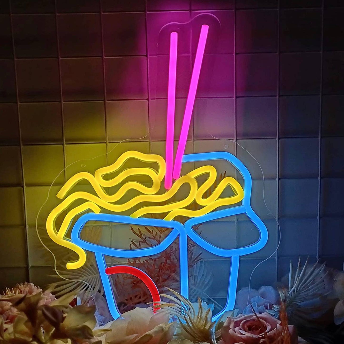 Tasty Bright Blue Ramen Noodle Box LED Night Light Restaurant Room Wall Decor