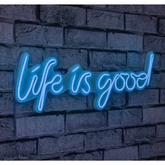 Fun Bright Blue “Life is Good” LED Night Light Room Wall Decoration