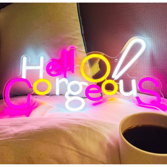 Lovely Vibrant Bright Colorful Hello Gorgeous LED Night Light Room Wall Decorati