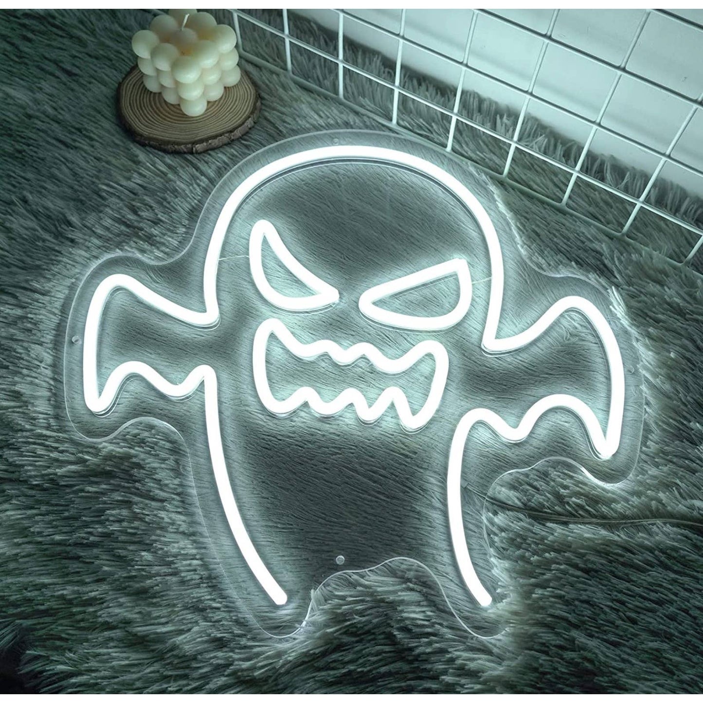 Spooky Mean Bright White Ghost LED Night Light Room Wall Halloween Decor