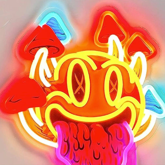 Vivid Bright Colorful Crazy Mushroom Smiley Face LED Night Light Wall Decor