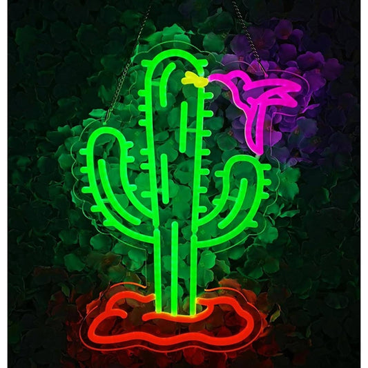 Lovely Vivid Bright Colorful Cactus Humming Bird LED Night Light Decor