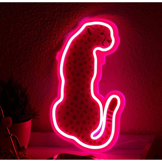 Lovely Bright Pink Cheetah LED Night Light Room Wall Decoration