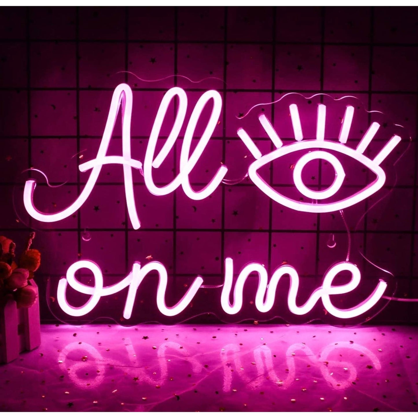 Bright Pink “All Eyes On Me” LED Night Light Room Decoration