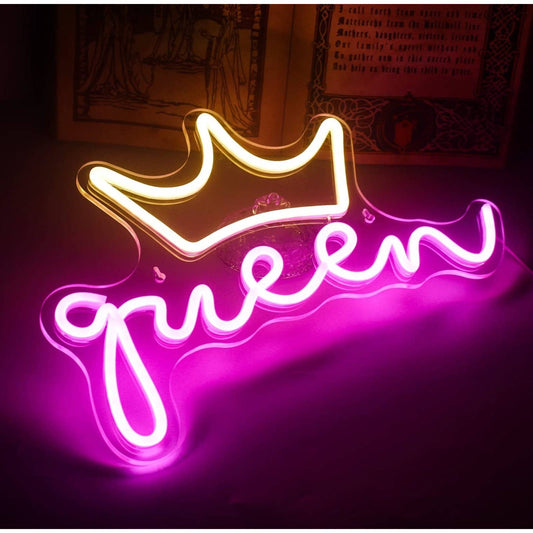 Adorable Bright Pink Queen Crown Tiara LED Night Light Room Wall Decoration