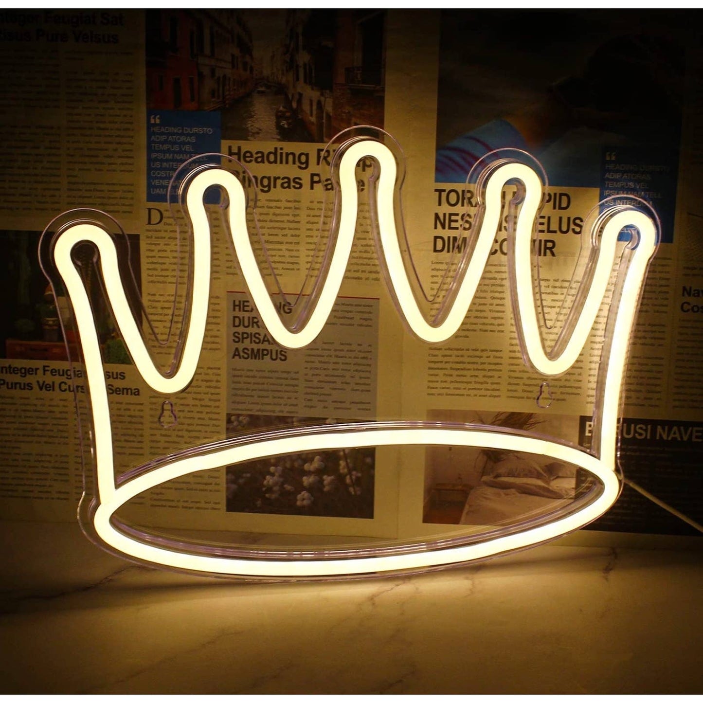 Bright Warm White 5 Point King / Queen Crown LED Night Light Room Wall Decoratio