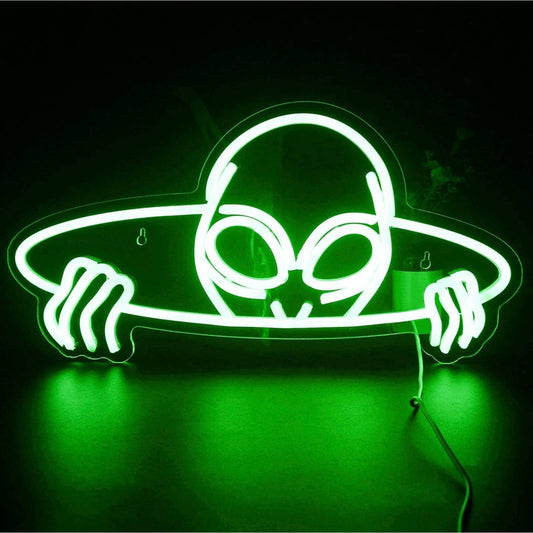 Fun Bright Green Peeking Alien LED Night Light Room Wall Decoration