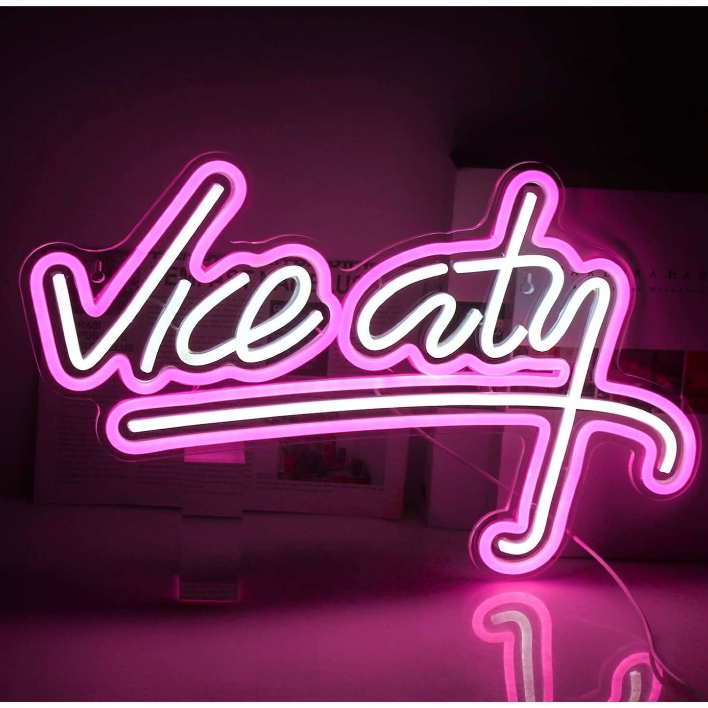 Bright Pink / White Vice City LED Night Light Room Wall Decoration