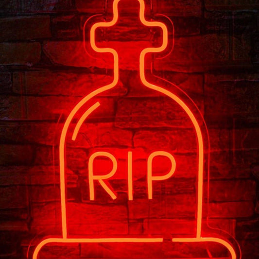 Vivid Bright Spooky Red RIP Tombstone Graveyard LED Night Light Room Decor