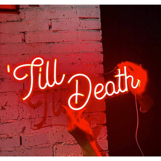 Vivid Lovely Bright Red “Till Death” LED Night Light Room Wall Decoration