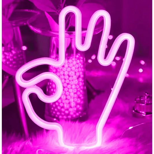 Lovely Bright Pink A-OK Hand LED Night Light Room Wall Decoration
