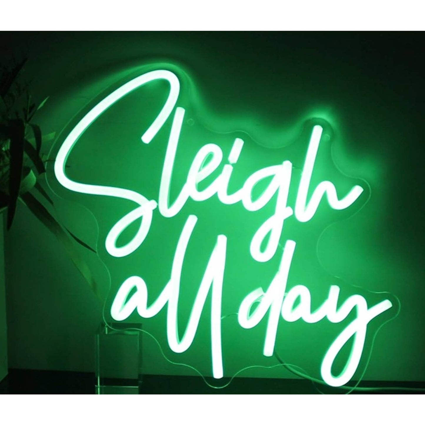 Vivid Bright Green “Sleigh All Day” LED Night Light Room Wall Decor
