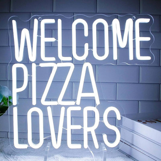 Fun Bright “Welcome Pizza Lovers” LED Night Light Restaurant Shop Decor