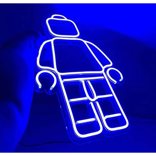 Fun Bright Blue Lego Block Man Mini figure LED Night Light Room Wall Decoration