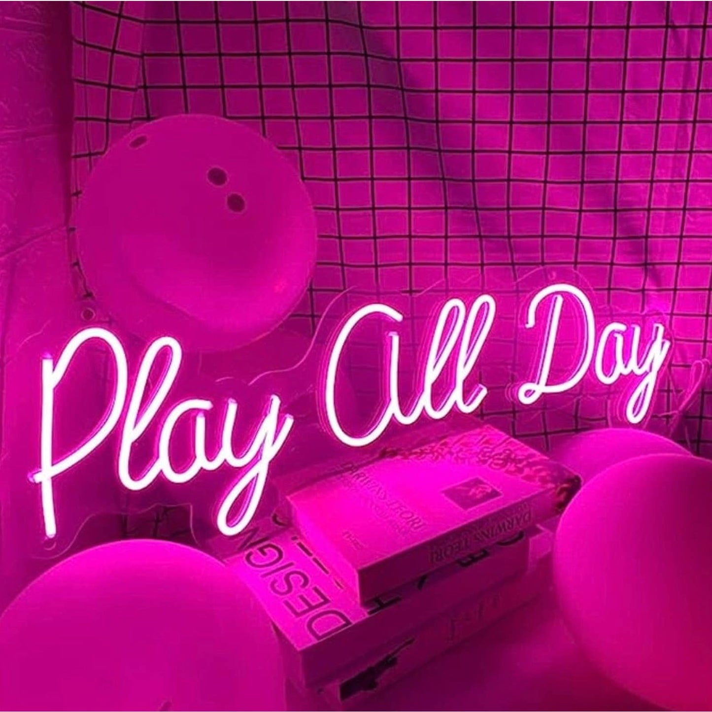 Fun Bright Pink “Play All Day” LED Night Light Room Wall Decoration