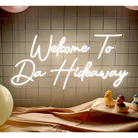 Lovely Bright White “Welcome to the Hideaway” LED Night Light Room Wall Decor