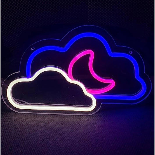 Lovely Bright Blue Cloud White Cloud Pink Moon LED Night Light Room Wall Decorat