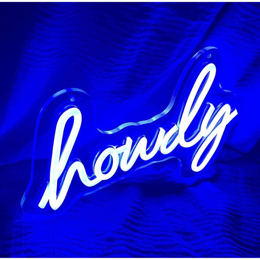 Fun Bright Blue “Howdy” LED Night Light Room Wall Decoration