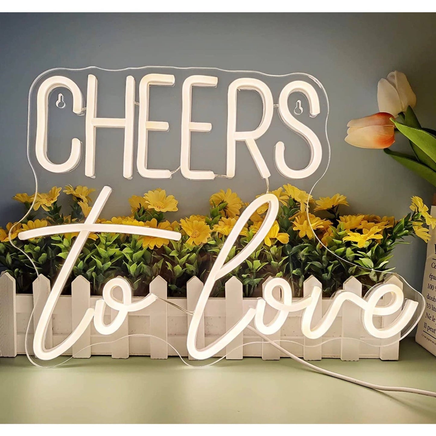 Romantic Bright White “CHEERS to Love” LED Night Light Room Wall Decor