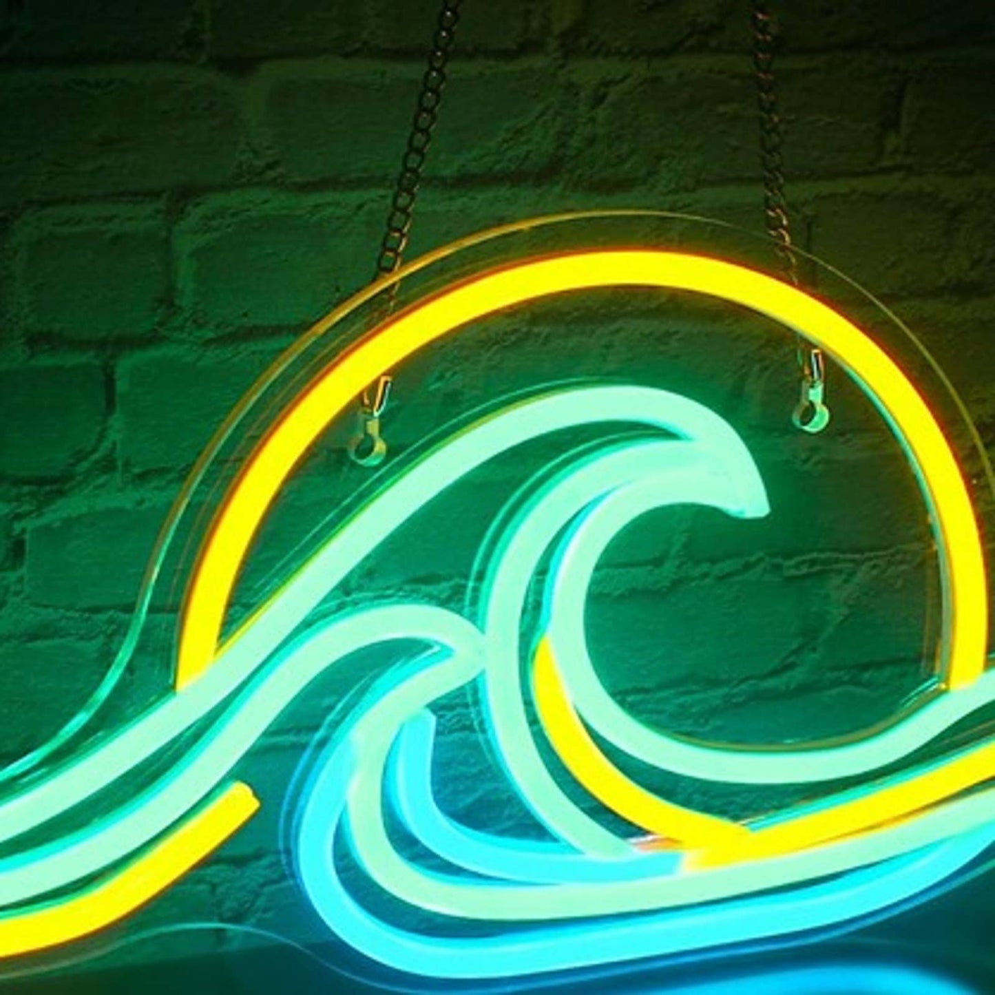 Lovely Vivid Bright Blue / Yellow Tropical Ocean Wave Sunset LED Light Decor