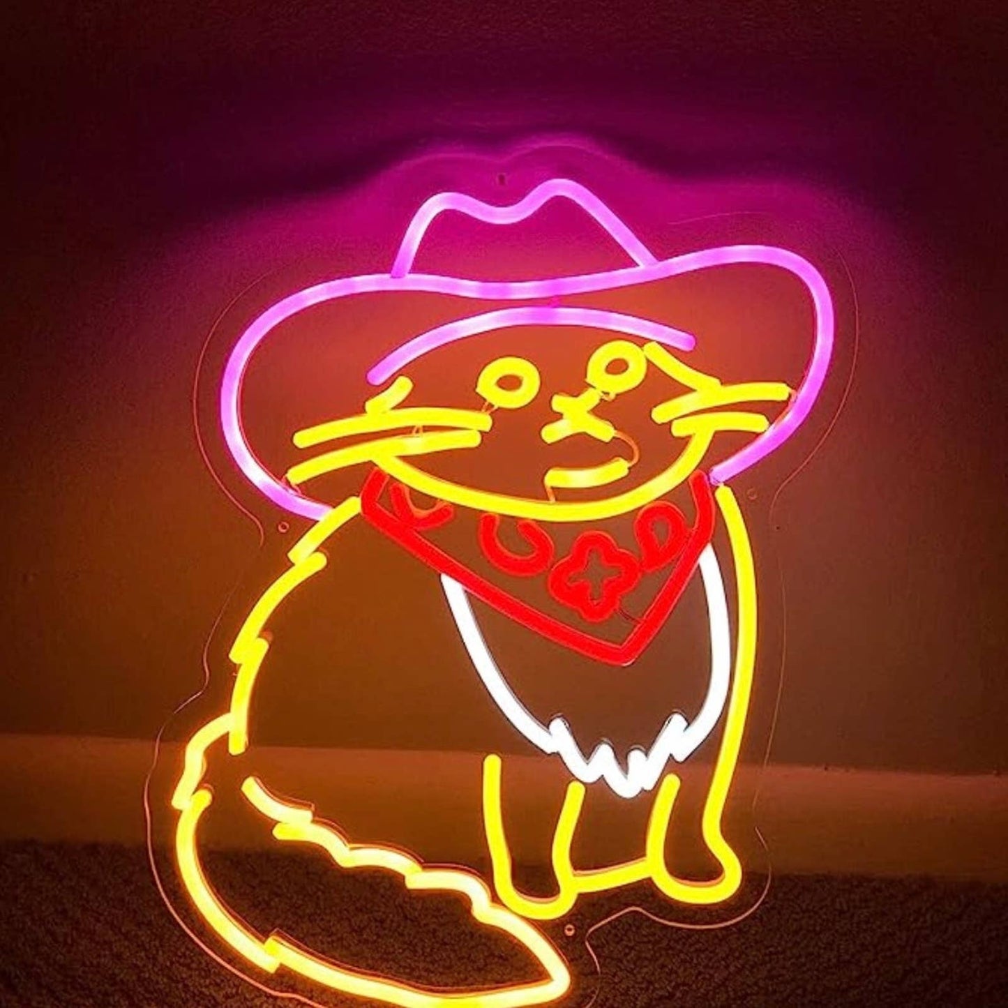 Fun Bright Pink Cowgirl Cat LED Night Light Room Wall Decoration