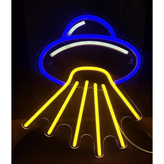 Fun Vivid Bright Blue / Yellow Alien UFO Spaceship LED Night Light Room Wall Dec