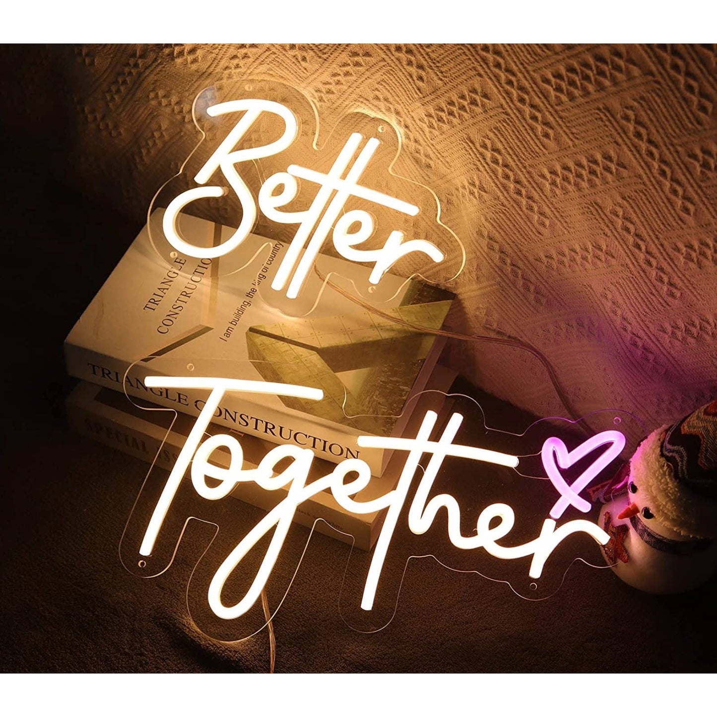 Lovely Vivid Warm Bright Better Together Pink Heart LED Night Light Room Wall De