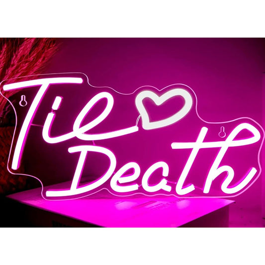 Lovely Bright Pink Til Death Heart LED Night Light Room Wall Decoration