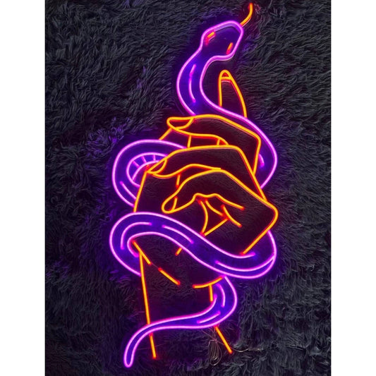 Vivid Bright Purple Snake in Hand LED Night Light Room Wall Art Decoration