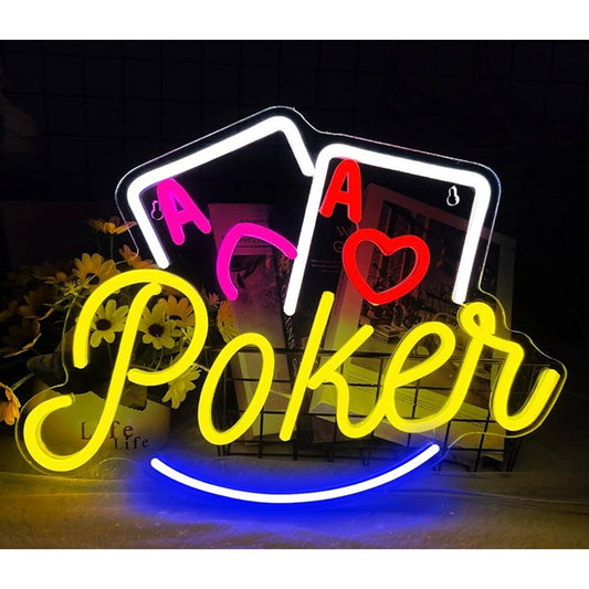 Vivid Pink Poker Cards Hearts & Ace LED Night Light Game Room Wall Decor