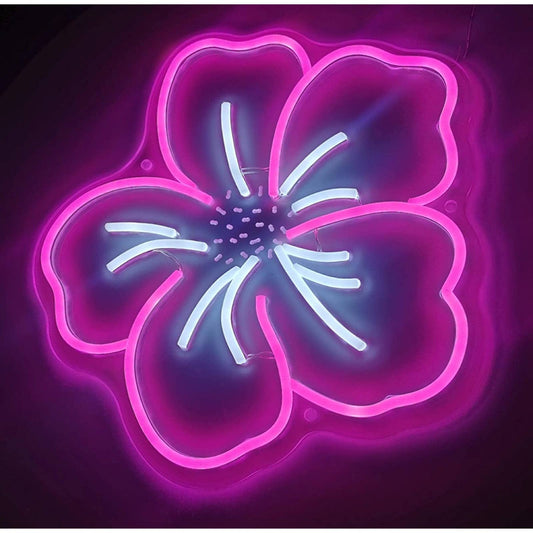 Lovely Pink Hibiscus Hawaiian Flower LED Night Light Room Wall Decor
