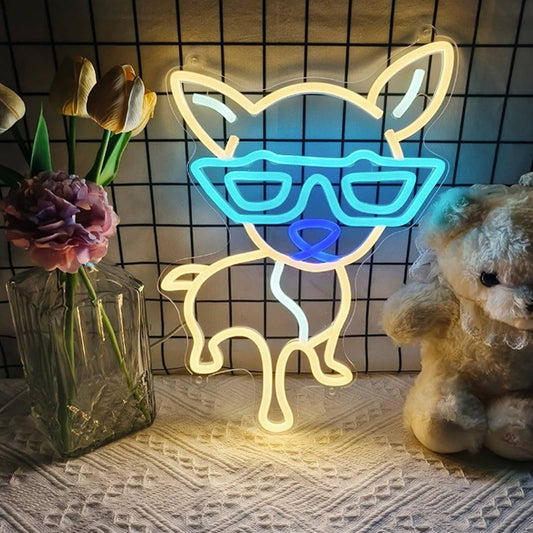 Fun Bright Chihuahua Puppy Dog with Sunglasses LED Night Light Pet Decor