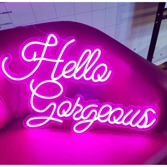 Lovey Bright Large Pink “Hello Gorgeous” LED Night Light Wall Room Decoration