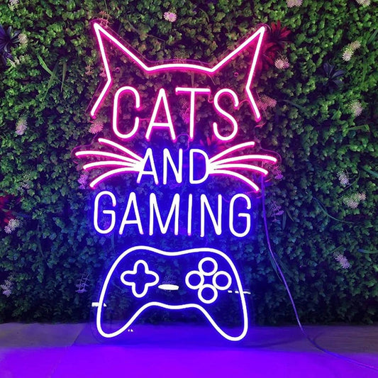 Super Large Kitty Cats and Gaming PS5 Xbox Controller LED Neon Light Sign