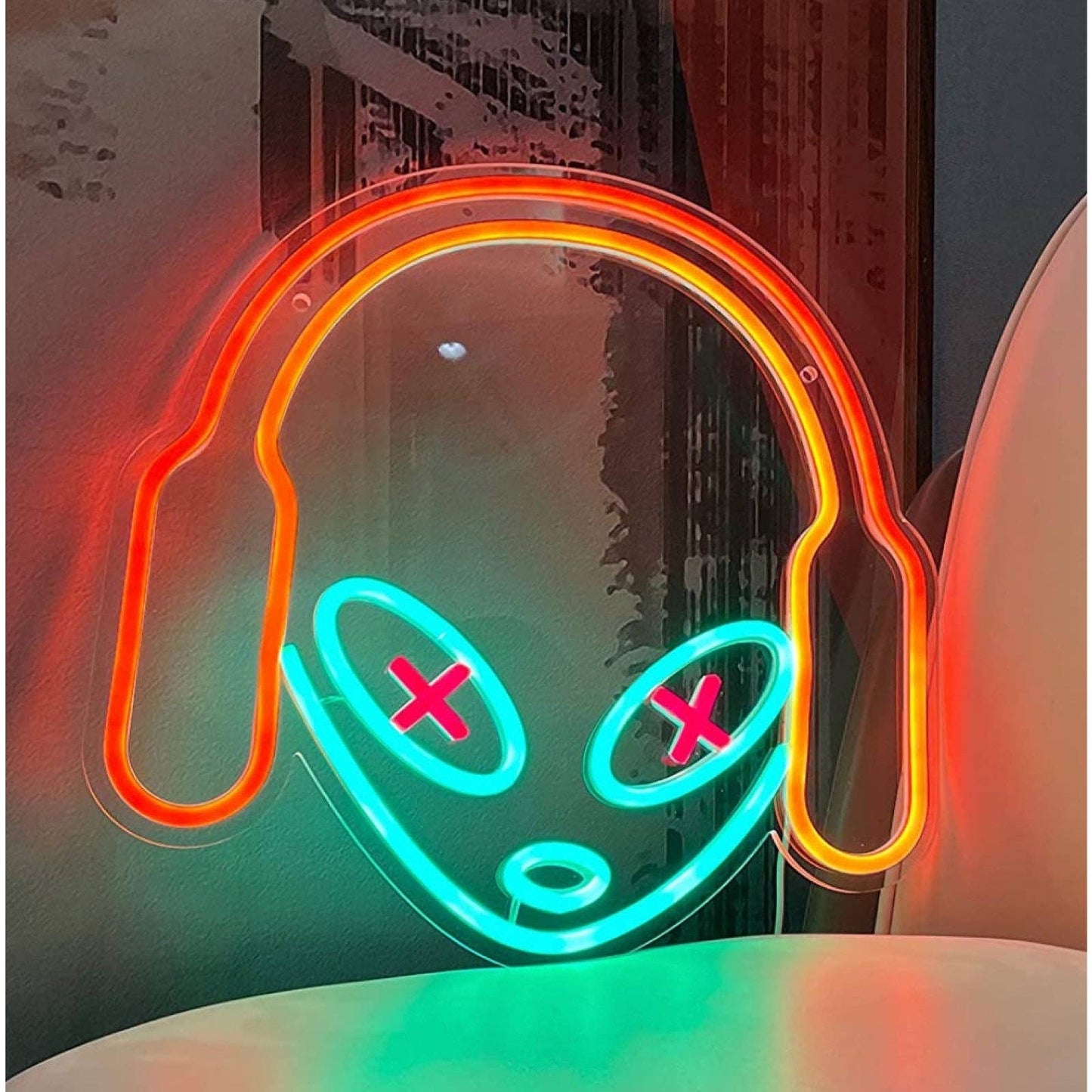 Cool Bright Green Alien Wearing Headphones LED Night Light Game Room Wall Decor