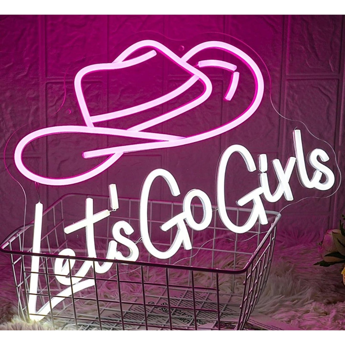 Fun Bright Pink “Let’s Go Girls” Cowgirl Hat LED Night Light Room Decoration
