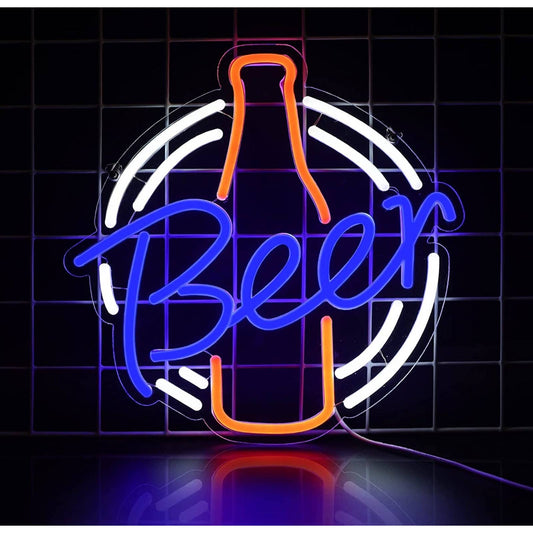 Bright Blue Beer Round LED Night Light Bar Sign Wall Decoration