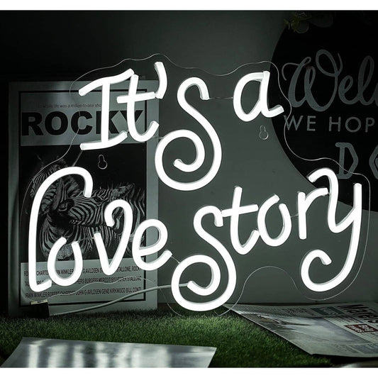 Lovely Bright White “It’s a Love Story” LED Night Light Room Wall Romantic Love
