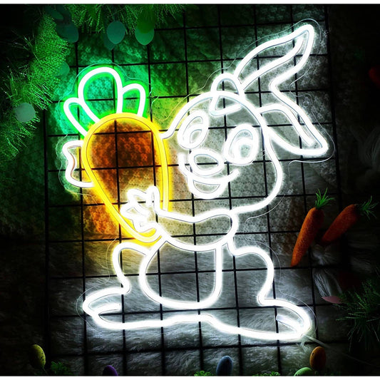 Fun Bright Happy Cartoon Bunny Rabbit with a Carrot LED Night Light Room Decor