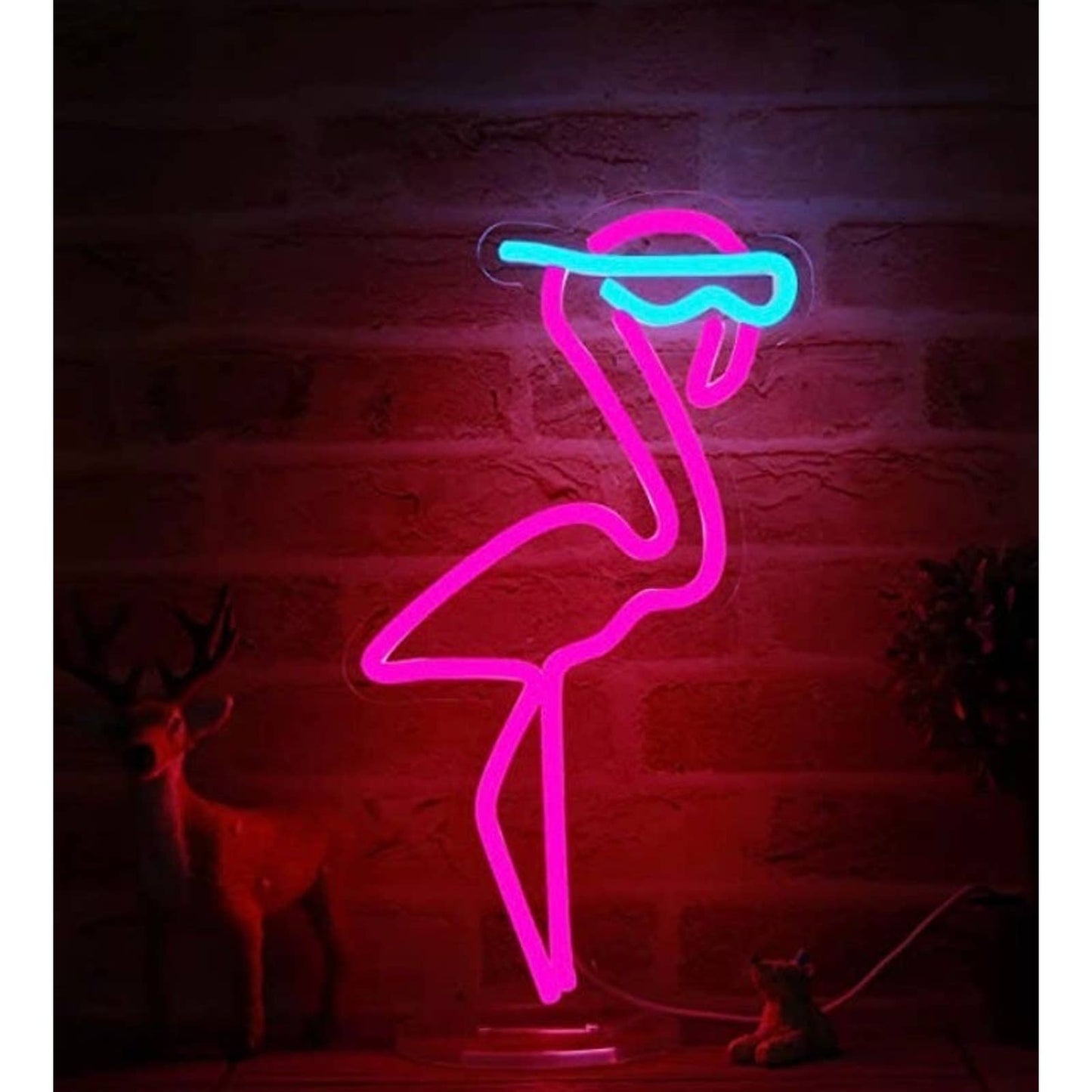 Cute Bright Standing Pink Flamingo with Sunglasses LED Night Light Room Decor