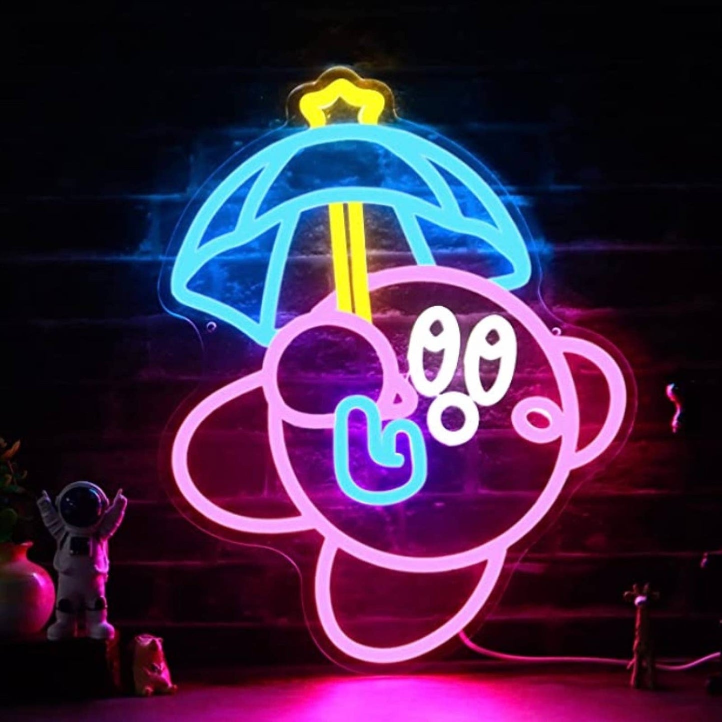 Super Cute Bright Kirby w/ Umbrella LED Night Light Video Game Decoration