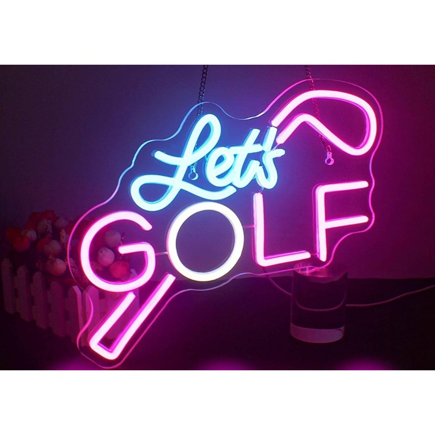 Fun Vivid Bright Pink “Let’s Golf” LED Night Light Room Wall Decor