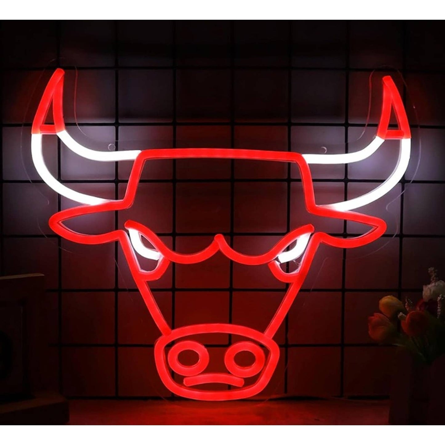 Bright Red Chicago Bull LED Night Light Basketball NBA Game Room Decor