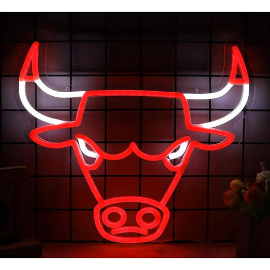 Bright Red Chicago Bull LED Night Light Basketball NBA Game Room Decor