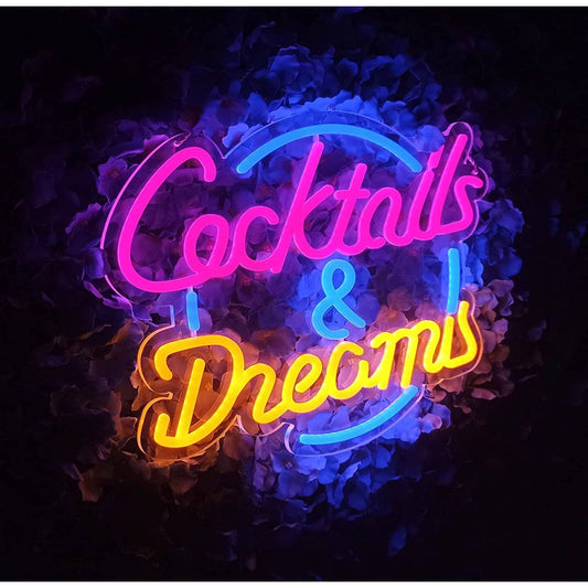 Fun Quality Colorful “Cocktails & Dreams” LED Night Bar Light Party Wall Decorat
