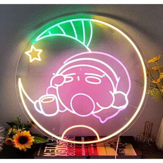 Lovely Bright Sleeping Kirby in Crescent Moon LED Night Light Room Wall Decor