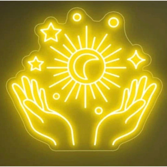 Lovely Bright Yellow Hands Holding Sun, Star and Moon LED Night Light Room Wall